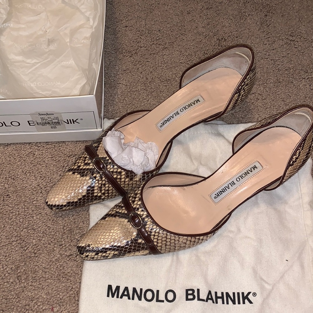 Manolo Blahnik Snake Skin Kitten Heel